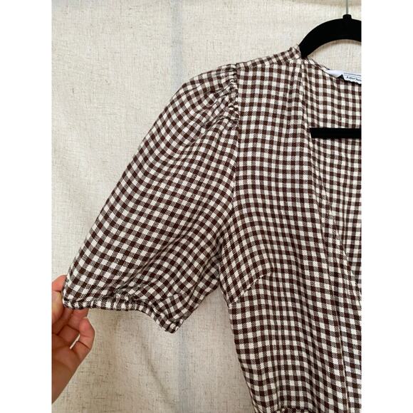 & Other Store Brown Gingham Mini Wrap Dress Size 8 - Picture 6 of 13